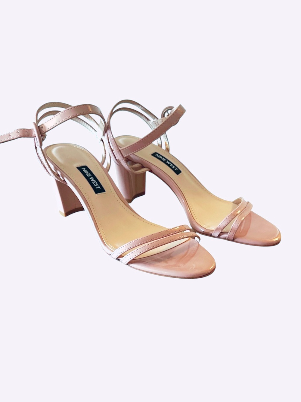 Nine West Blush Patent Strappy Block Heel Sandals